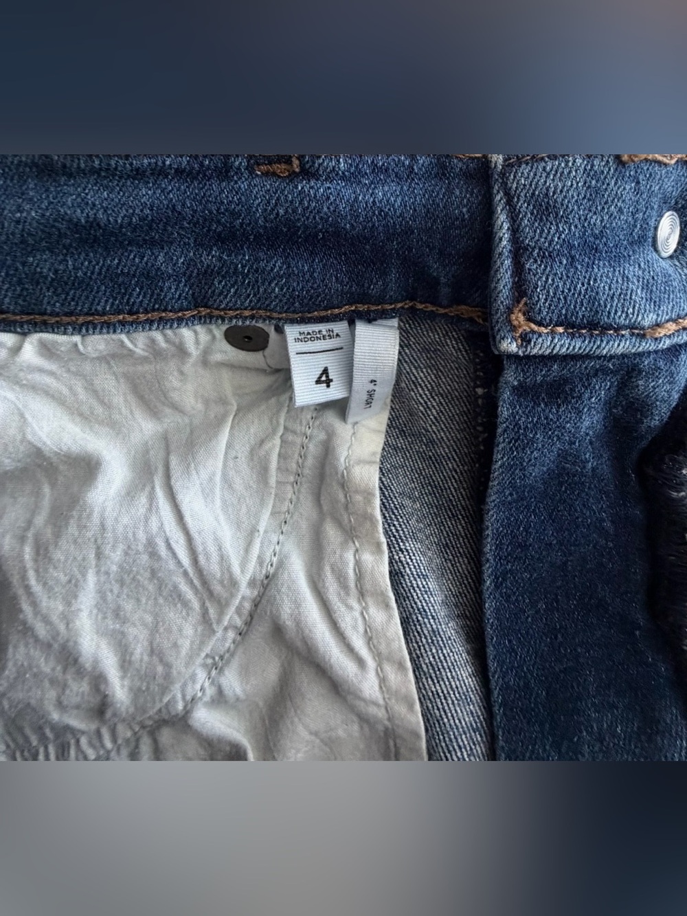 LOFT OUTLET Classic High-Rise Dark Blue Denim with Stripe Shorts - Picture 5 of 9